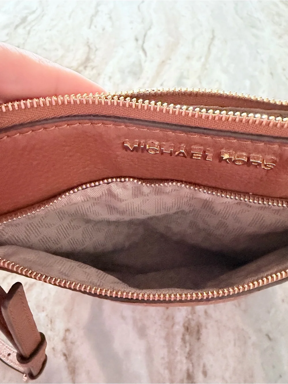 MICHAEL KORS Brown Pebbled Leather Crossbody with Gold Hardware 9” H x 8.75” W